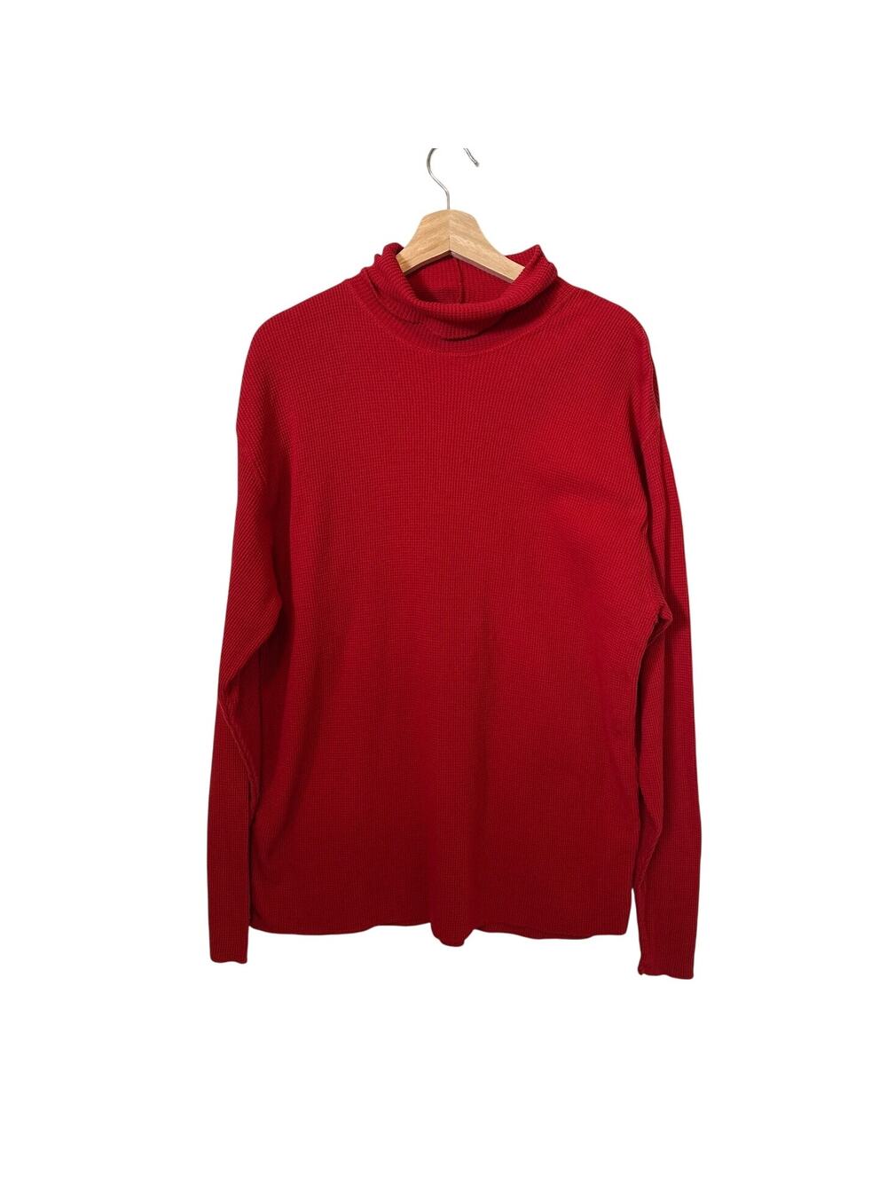 J. Crew Vintage Thermal Waffle Knit Turtleneck Long Sleeve Sweater Top Red Sz L